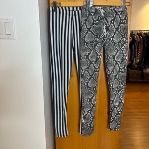 Stylish Black & White Striped and Snake Print Leggings❤️XS Bundle of 2